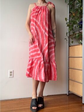 Bella umbra linen pink Tie-Dye  Halter Midi Dress - made in Italy - size M
